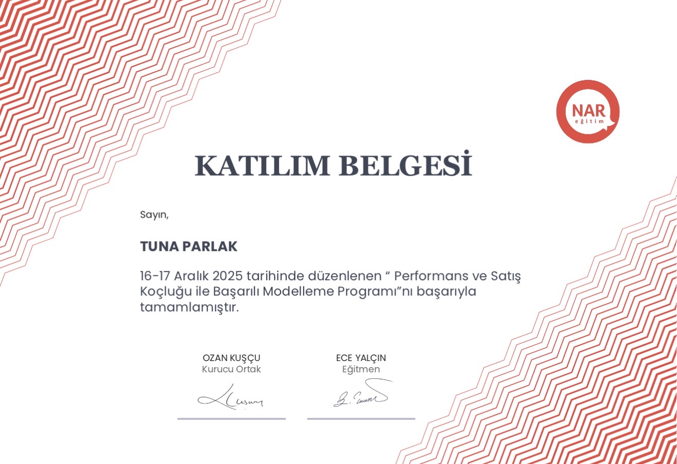 Performans ve Satış Koçluğu ile Başarılı Modelleme sertifikası — NAR Eğitim